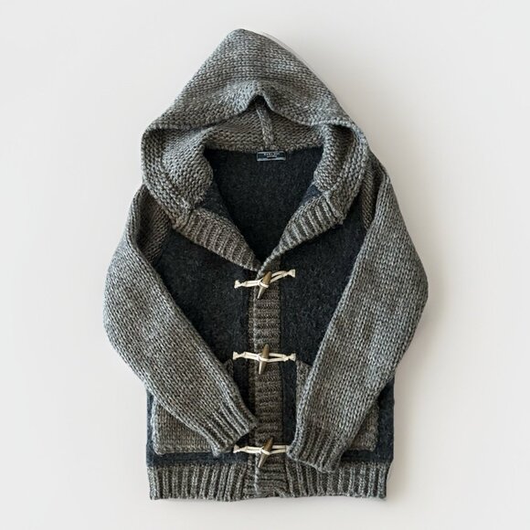 Zara Men Denim Couture Chunky Knit Cardigan Sweater Hairy Wool Blend Men’s M - Picture 2 of 16